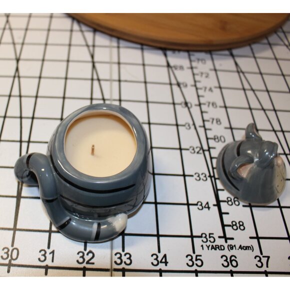 Vintage Russ Berrie Hand-Painted Grey Catz Cat Candle Holder & Trinket Dish - Picture 6 of 7